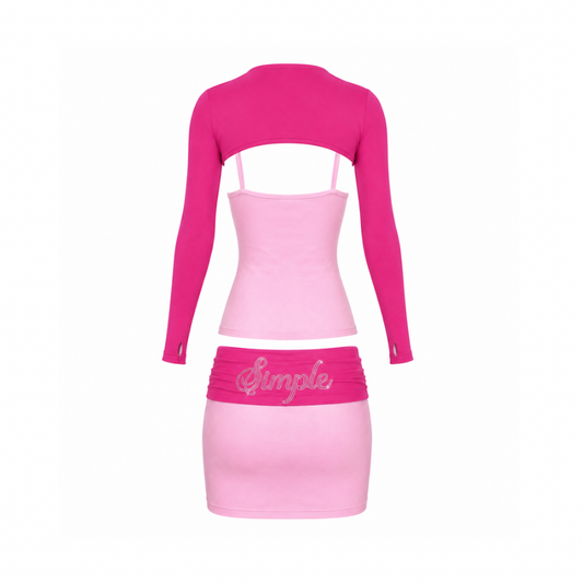 Simple Monochromatic Pink Skirt Set