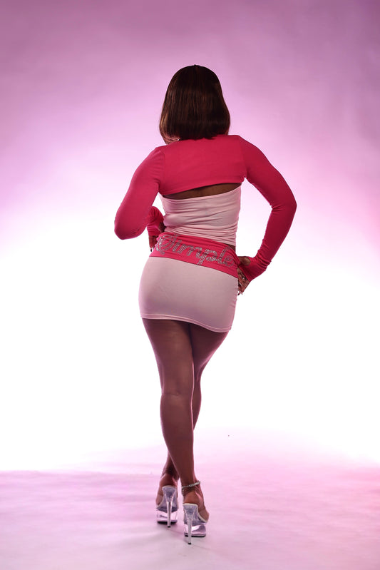 Simple Monochromatic Pink Skirt Set