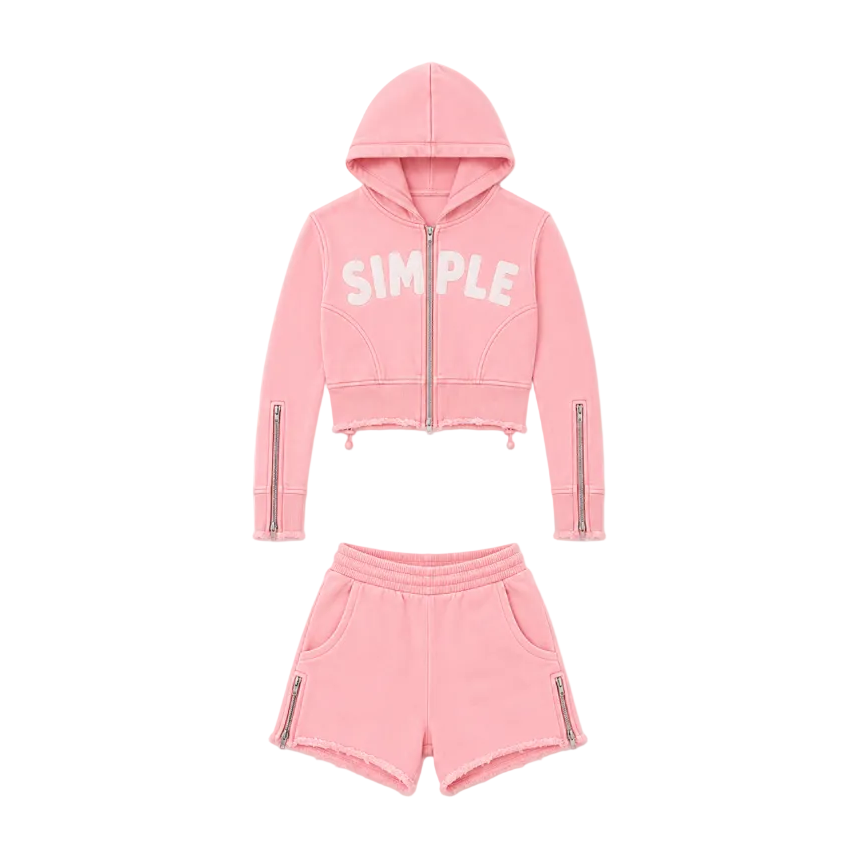 Simple Zipper Shorts Set- Pink – Simple By Zaria