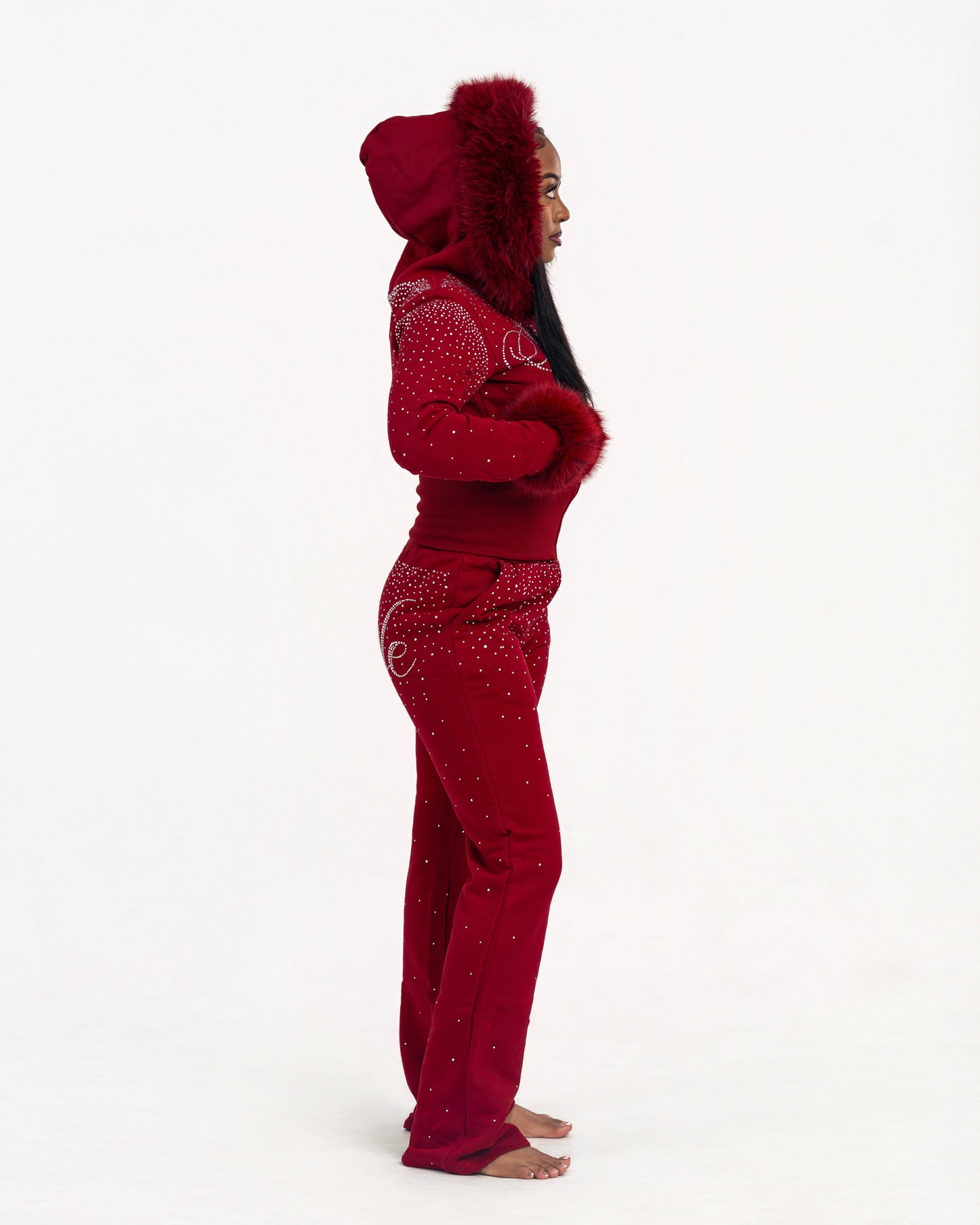 Simple Fur Bling Set - Crimson Red ￼