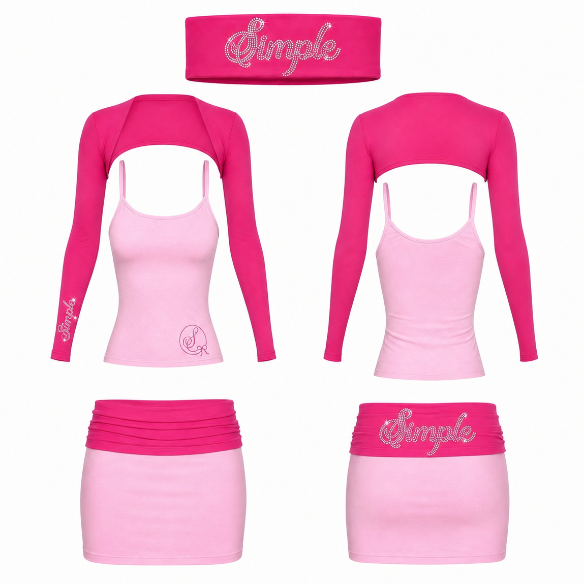 Simple Monochromatic Pink Skirt Set