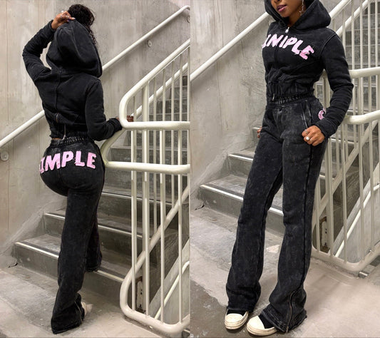 Simple Zipper Pants Set