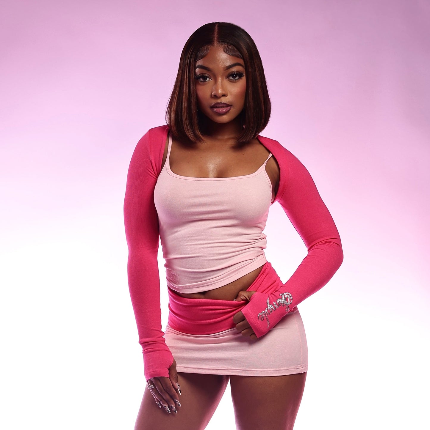Simple Monochromatic Pink Skirt Set