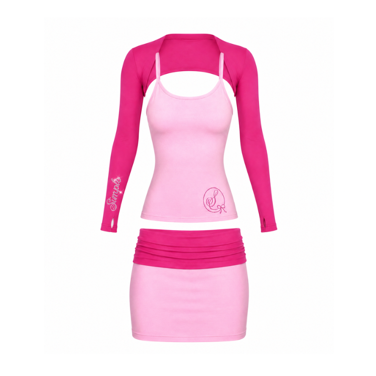 Simple Monochromatic Pink Skirt Set