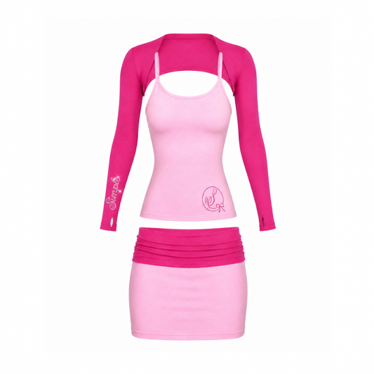 Simple Monochromatic Pink Skirt Set