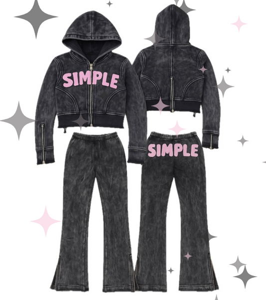 Simple Zipper Pants Set