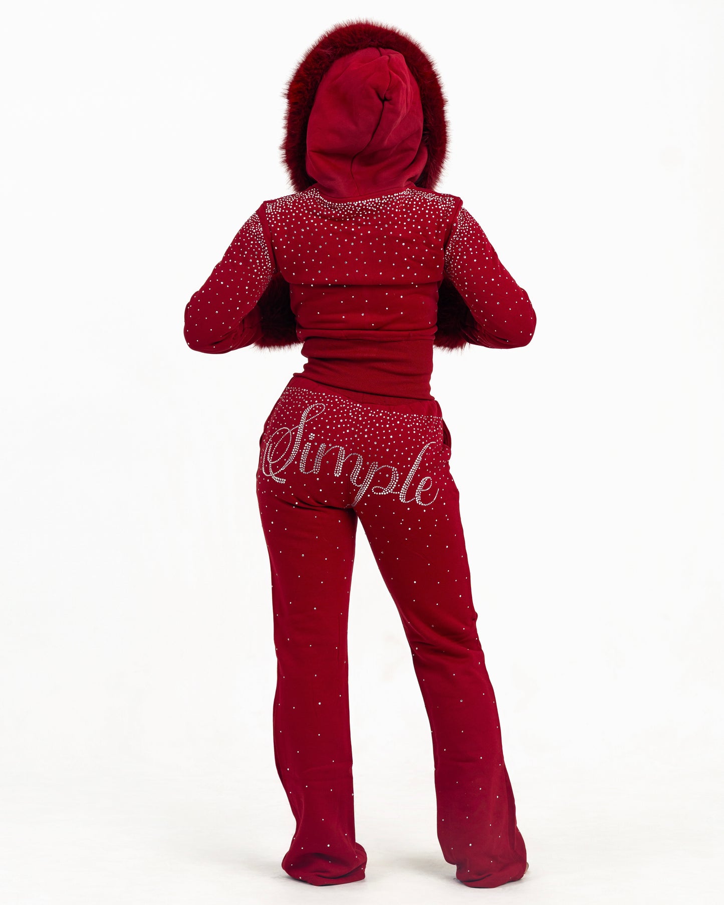 Simple Fur Bling Set - Crimson Red ￼