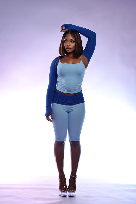 Simple Monochromatic Blue Capri Set