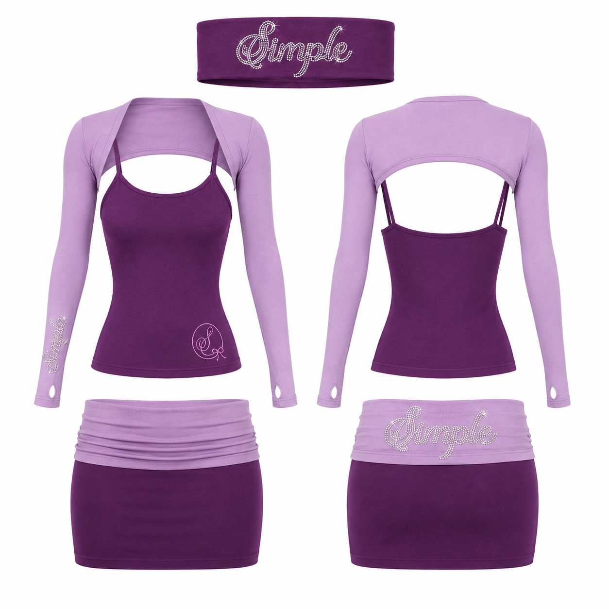 Simple Monochromatic Purple Skirt Set