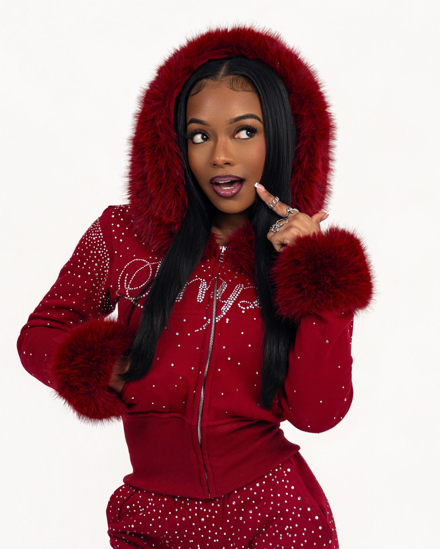 Simple Fur Bling Hoodie