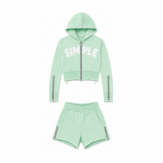 Simple Zipper Shorts Set- Mint
