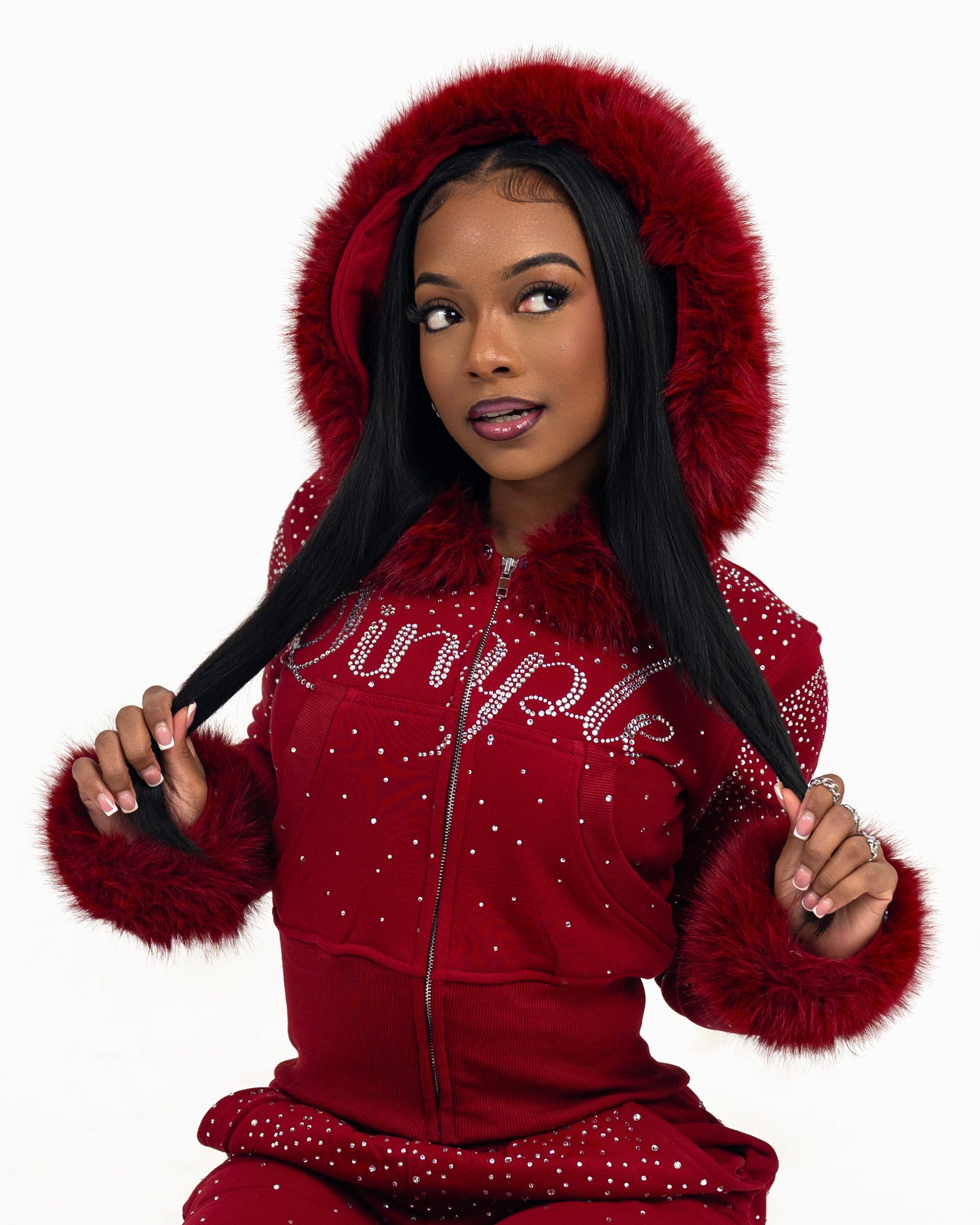 Simple Fur Bling Hoodie