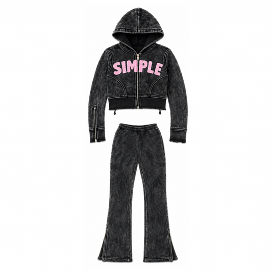 Simple Zipper Pants Set
