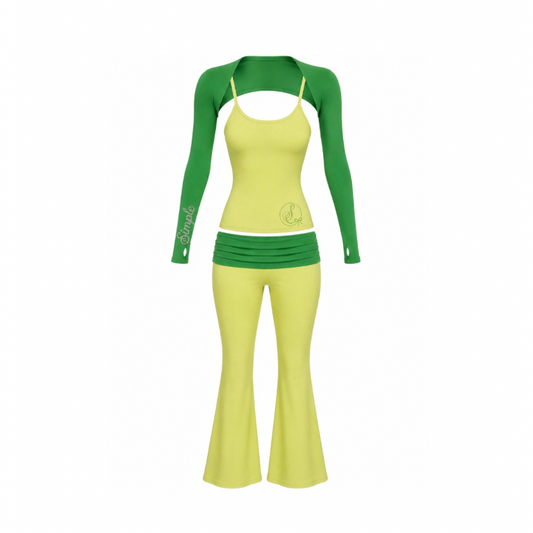 Simple Monochromatic Green Flare Pants Set
