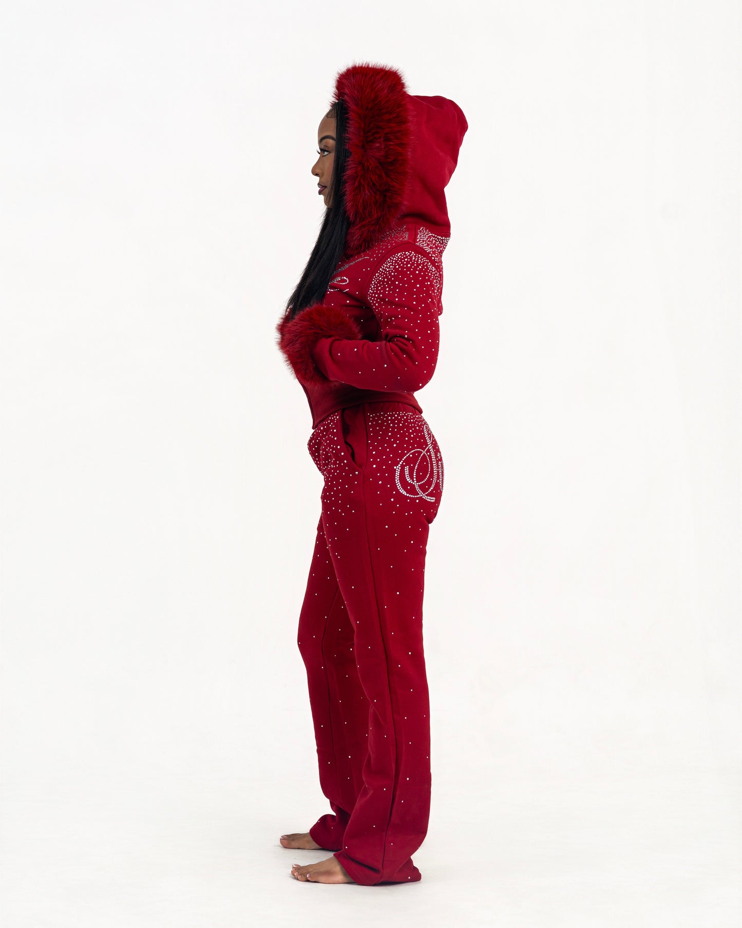 Simple Fur Bling Set - Crimson Red ￼