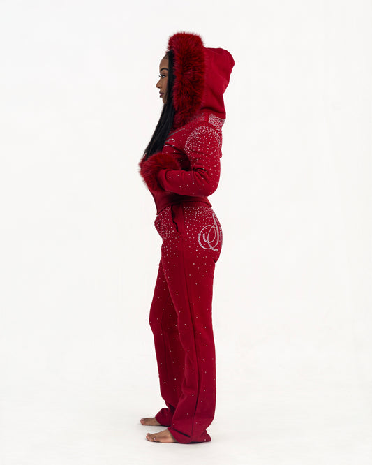 Simple Fur Bling Set - Crimson Red ￼