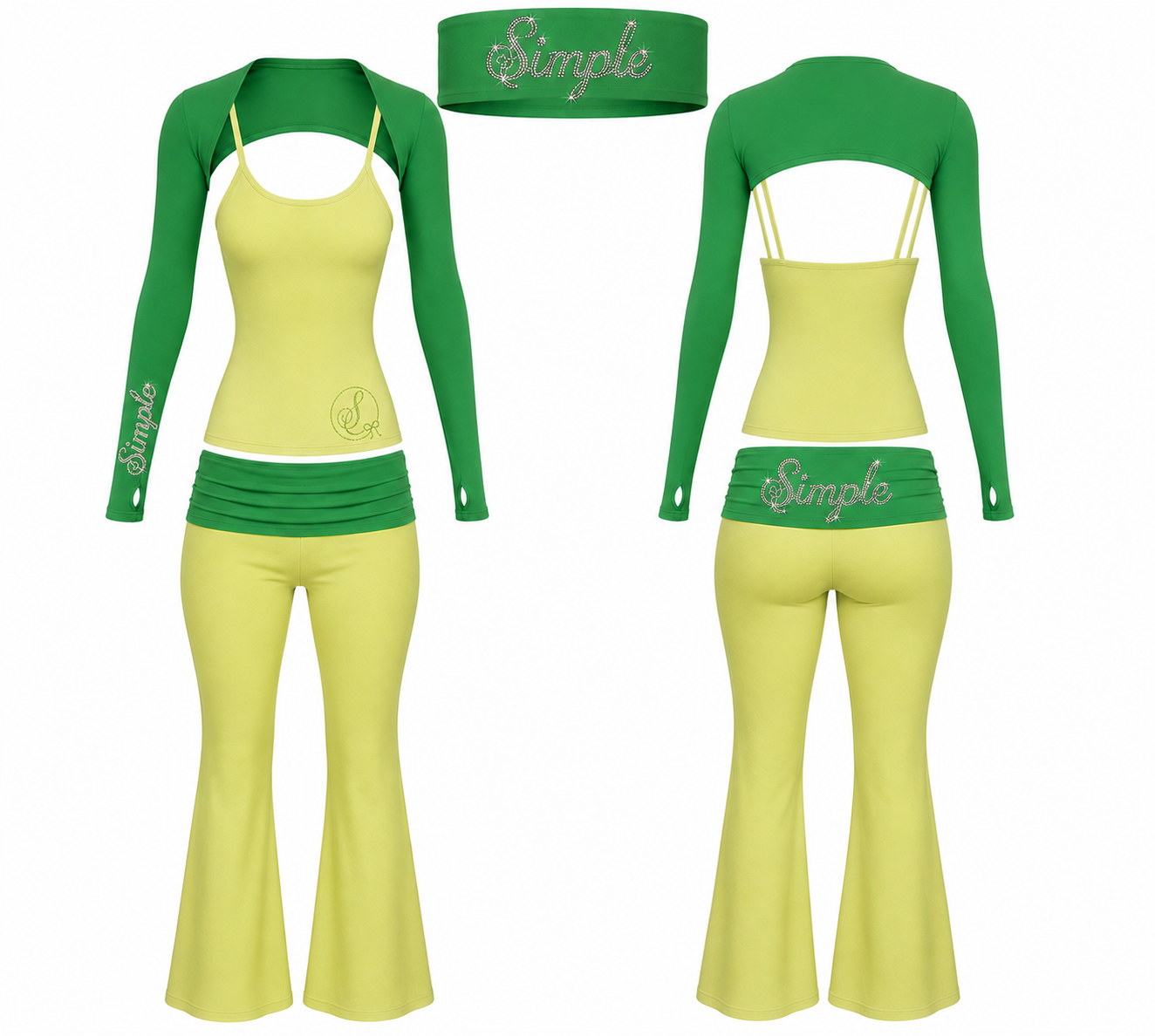 Simple Monochromatic Green Flare Pants Set