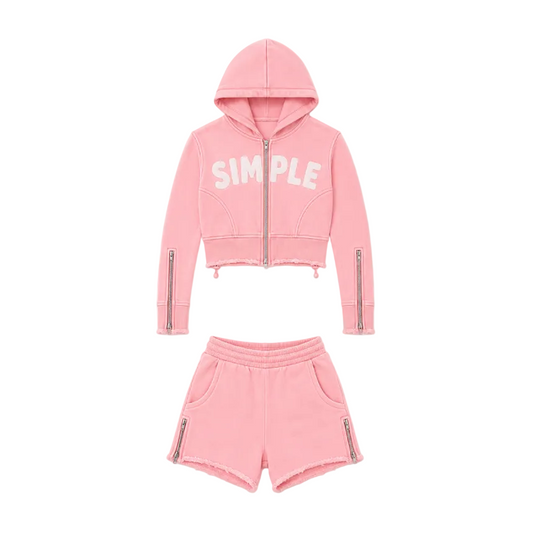Simple Zipper Shorts Set- Pink