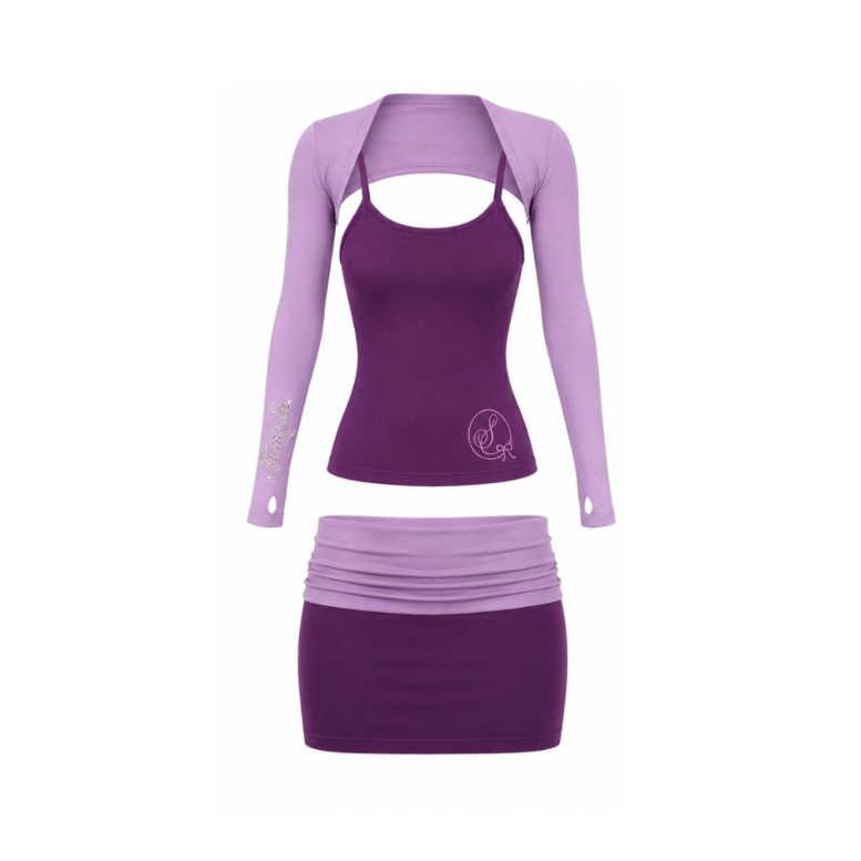 Simple Monochromatic Purple Skirt Set