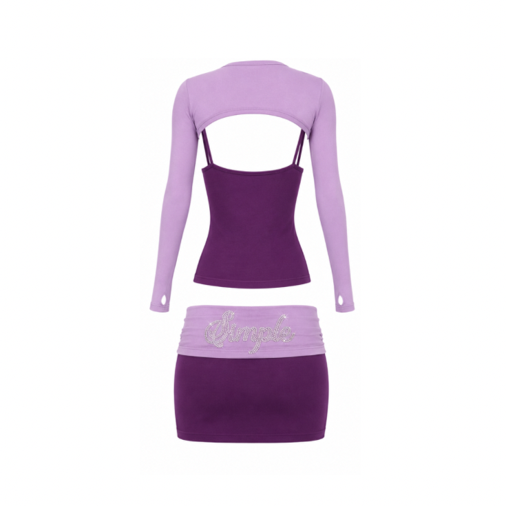 Simple Monochromatic Purple Skirt Set