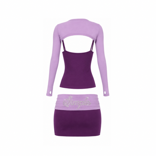 Simple Monochromatic Purple Skirt Set
