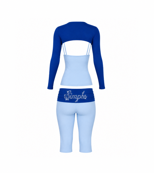 Simple Monochromatic Blue Capri Set